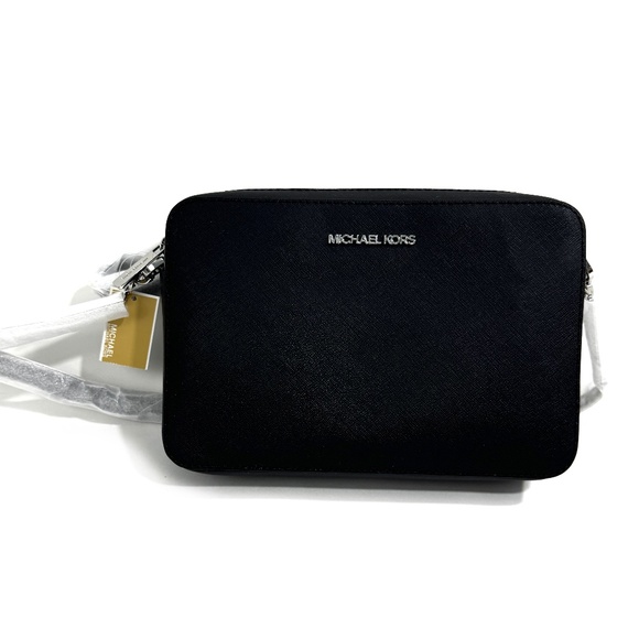 Michael Michael Kors Jet Set Black Large Saffiano Leather Crossbody Bag New - Picture 1 of 11